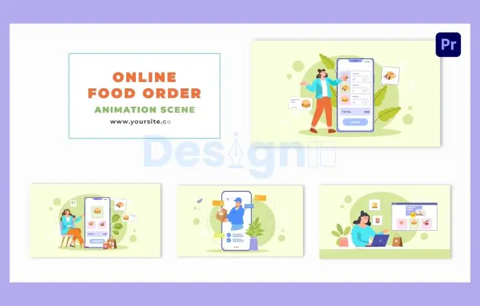 Flat 2D Character Animated Scene of Food Ordering App